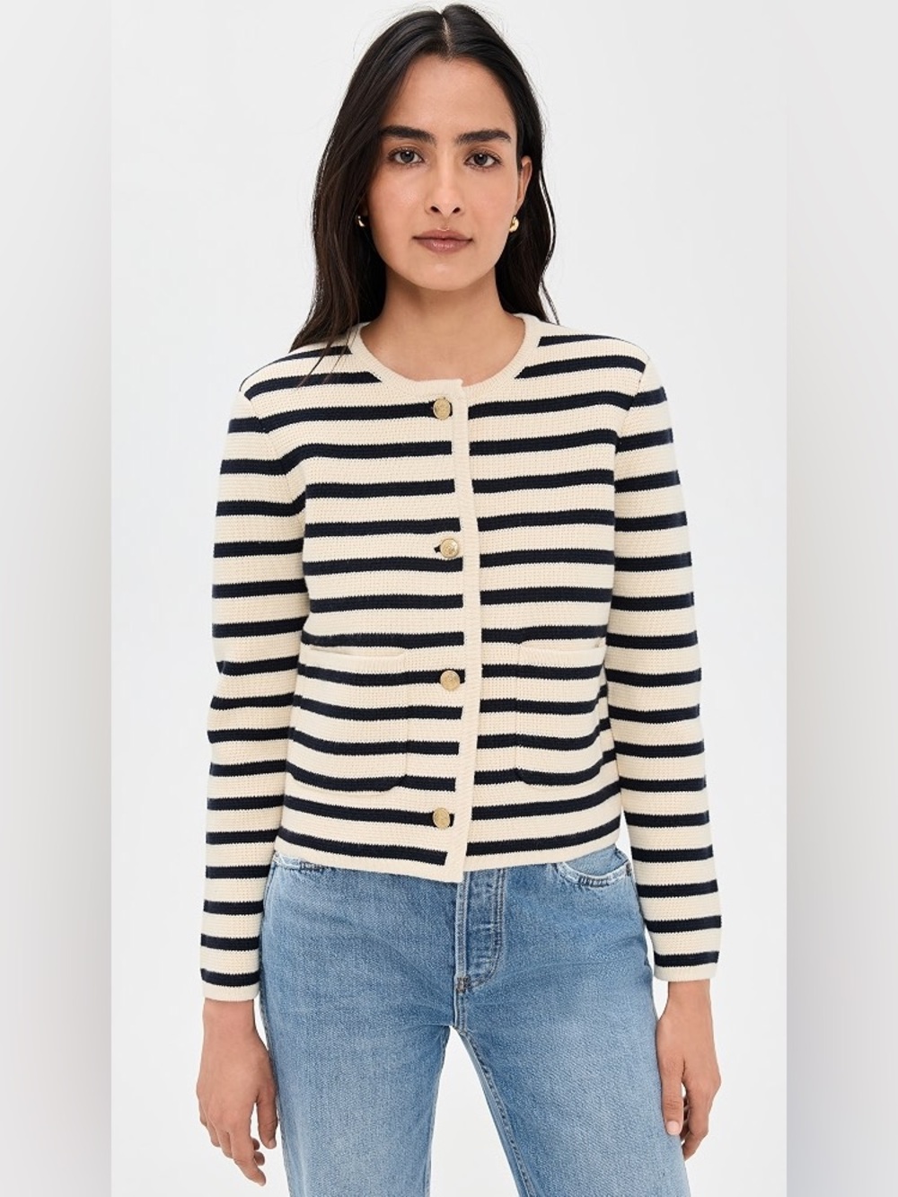 Alex Mill Paris Sweater Jacket in Cream/Navy Size Small